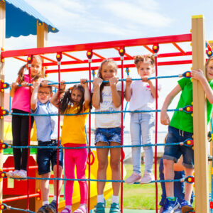 children playing on a colorful playground